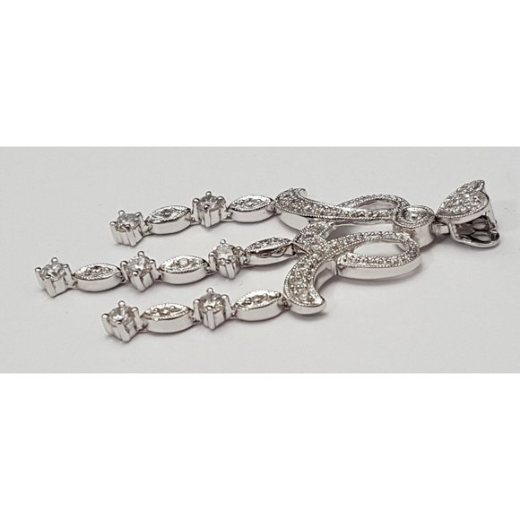 Beautiful 18K Karat Solid White Gold Drop Dangle Round Cut Diamond Charm Pendant - Picture 7 of 13